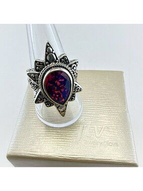 Sarda Sterling Silver Ring Star Rainbow Quartz Pebbled Sz 9 JTV Caviar Bali 925